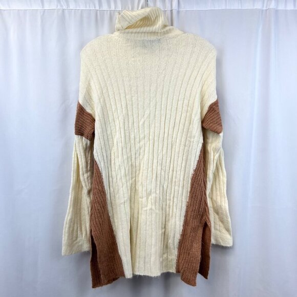 Doe & Rae Womens Turtleneck Sweater Cream/Brown Ribbed Size Small Long Sleeve - Picture 6 of 8